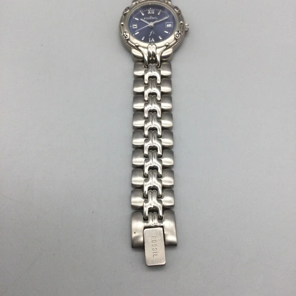Vintage Fossil ES8070 Womens Watch 25mm Blue Dial Date New Battery 6.25